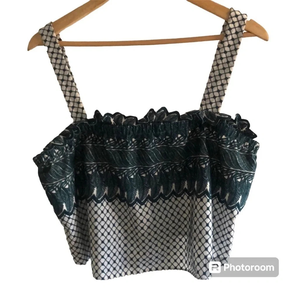 Red Carter teal and white embroidered crop top